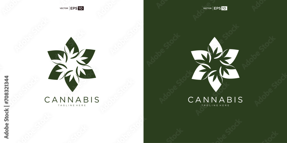 abstract marijuana, cannabis for cbd logo design