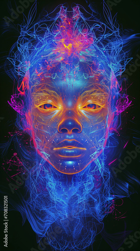 Neon Wireframe Hologram Portrait