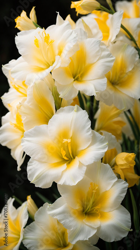 large beautiful white-yellow gladiolus flower