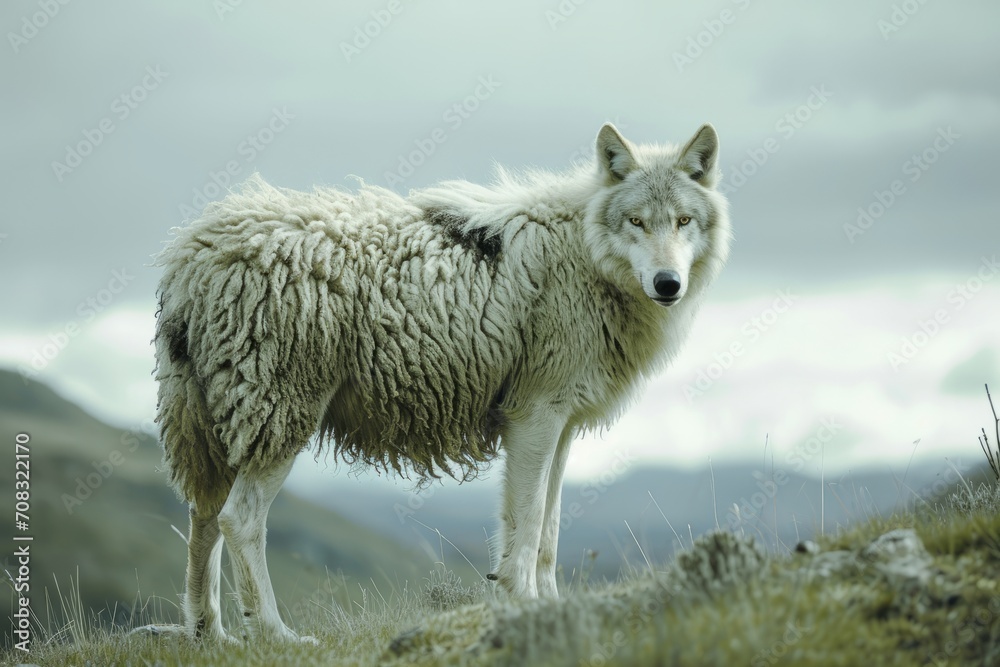 Obraz premium Wolf prowling in sheep's clothing