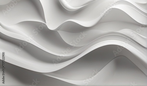 Abstract white flowing wave lines on plain white background from Generative AI