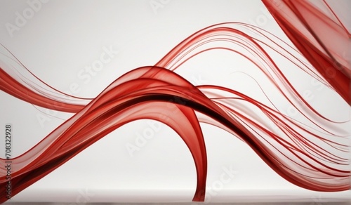 Abstract red flowing wave lines on plain white background from Generative AI
