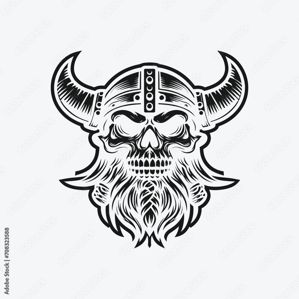 monochrome Viking skull head vector design, with simple and elegant style