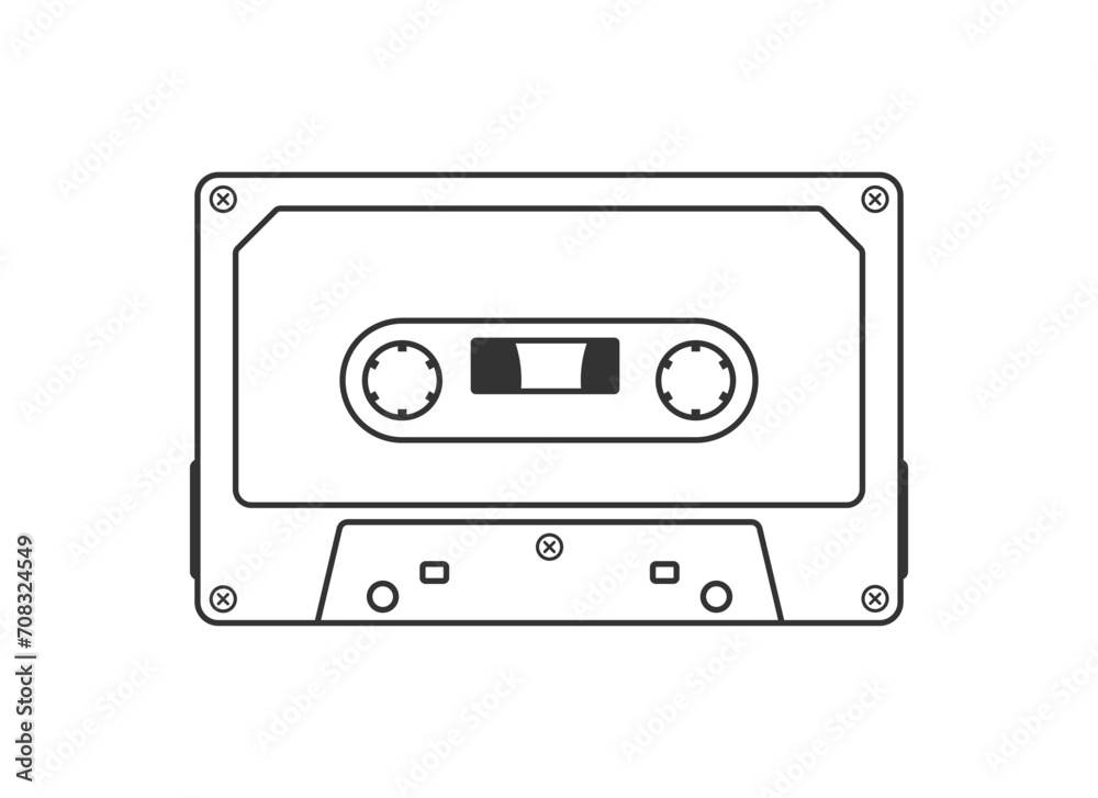 Tape cassette line art vector isolated on white background