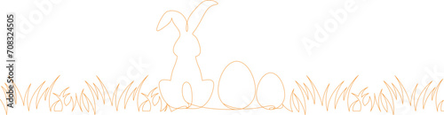 Easter egg and cute bunny line art style, vector illustration. EPS 10