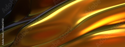 Gold metal thin curtain surface waving impressionist Elegant Modern 3D Rendering abstract background