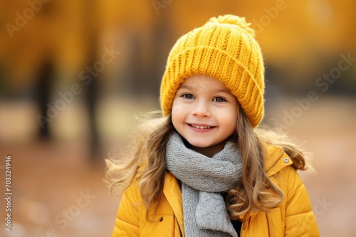 Portrait of happy kid girl with autumn outdoors