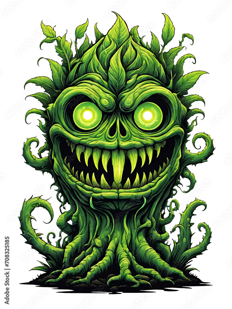 Green monster plants character design illustration on transparent background