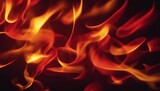 Fire flames on black background, abstract blaze fire flame texture background.