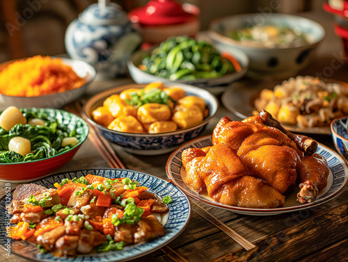 A vibrant spread of traditional Chinese dishes