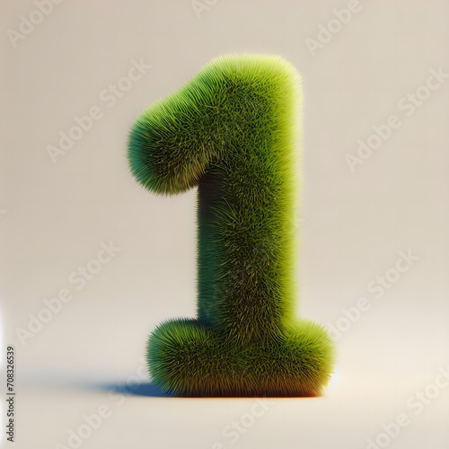 Volumetric grass number 1 isolated on white background. 3D rendered font.