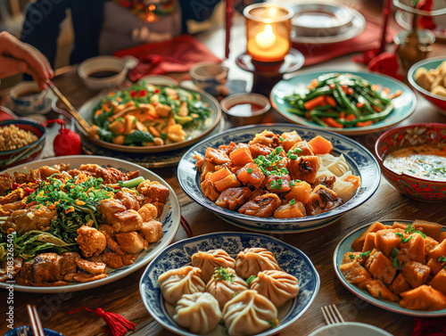 A vibrant spread of traditional Chinese dishes