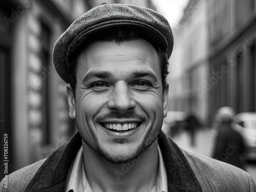 Expressive Close-up Portrait of a Joyful Eastern European Man with a Gritty Urban Aesthetic Gen AI photo