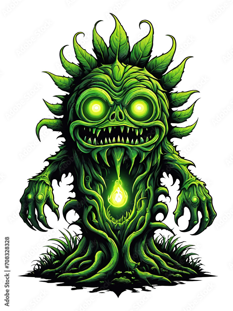 Green monster plants character design illustration on transparent background