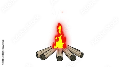 Campfire match on fire white isolated