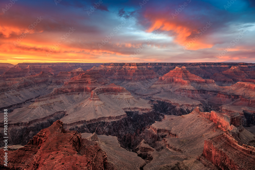 Red Sky Sunset on the Grand Canyon, Grand Canyon National Park, Arizona