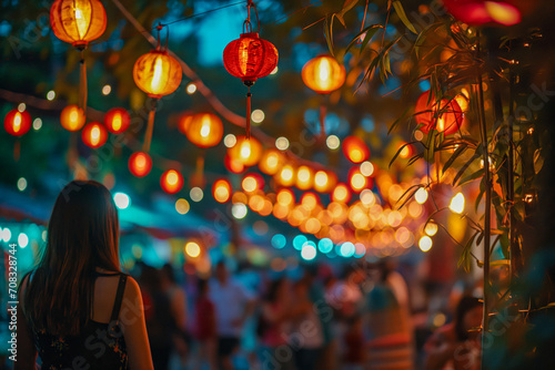 Woman at Lantern-Lit Night Market