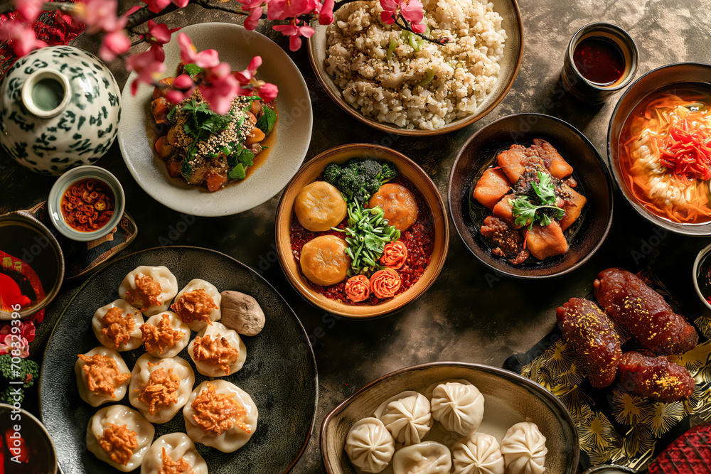 A vibrant spread of traditional Chinese dishes A vibrant spread of traditional Chinese dishes