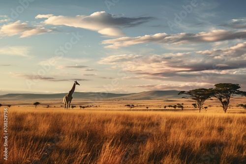 Fototapeta Naklejka Na Ścianę i Meble -  Giraffe in a wildlife safari in a jungle in kenya, africa