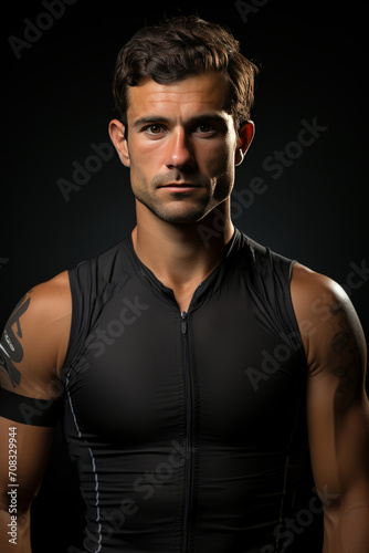 Photo Realistic of a Triathlete in a Triathlon Suit and Cycling Shoes, Generative AI © Giantdesign