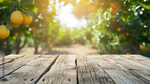 Wooden table top on blur plant vegatable or fruit organic farm background. AI Generative #708330342