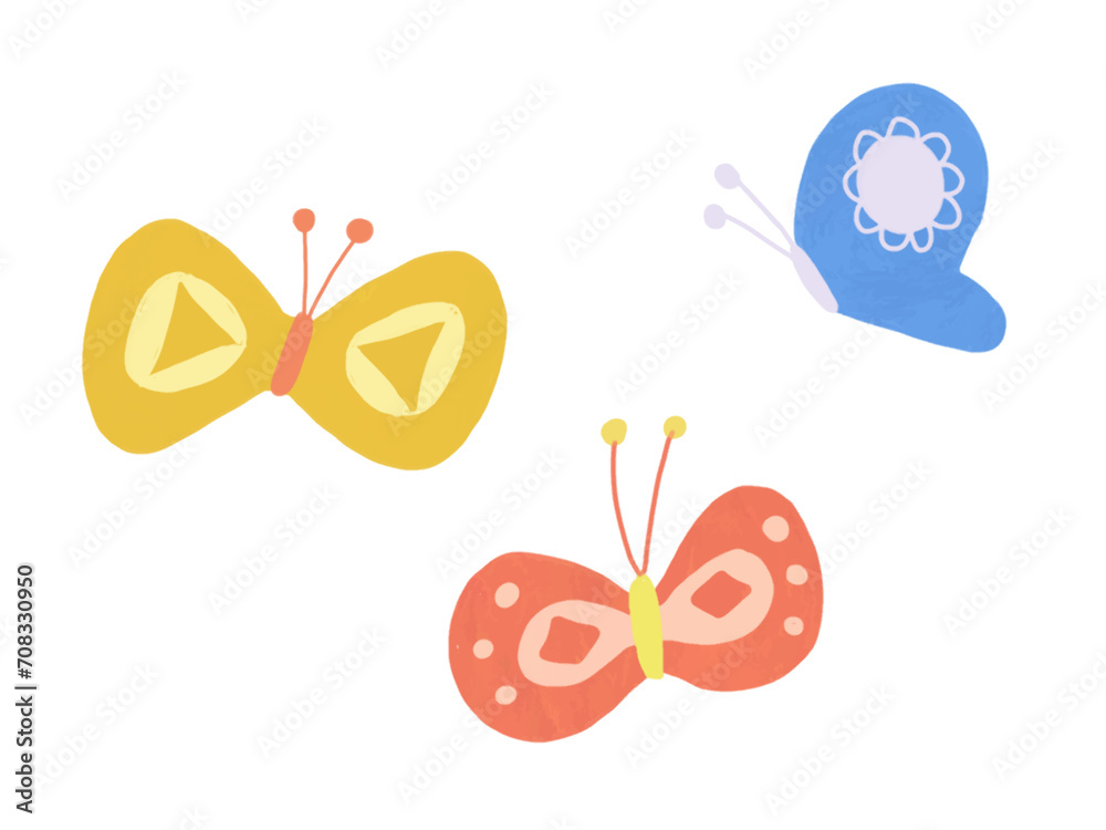 手描き風水彩タッチのカラフルなちょうちょのベクターイラスト 手描き風水彩タッチのカラフルなちょうちょのベクターイラスト