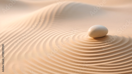 Zen garden meditation with stone and wave on sand  banner background.