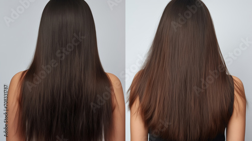 Hair before and after treatment, sick, cut and healthy hair.