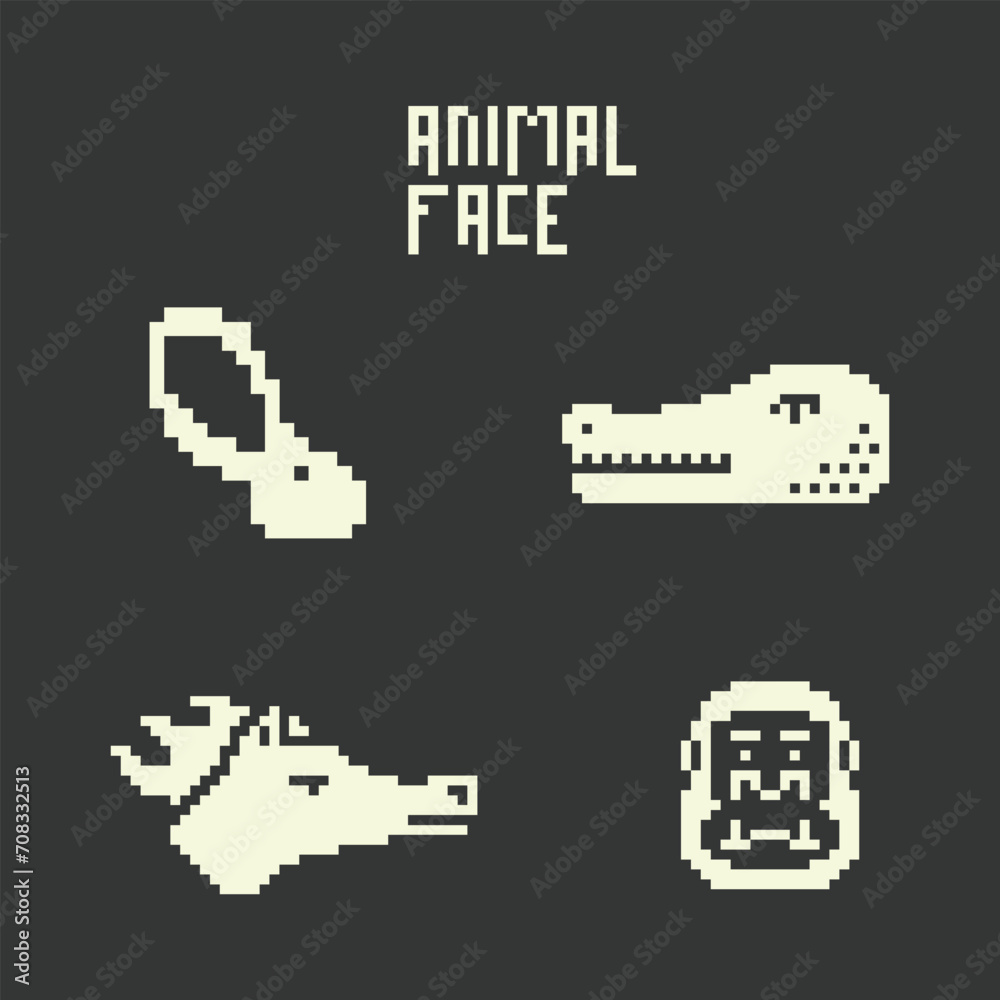 Fototapeta premium this is animal face icon in pixel art with white color and black background ,this item good for presentations,stickers, icons, t shirt design,game asset,logo and your project.