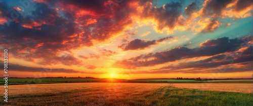 Breathtaking Sunset over Rural Landscape with Vivid Skies © noah