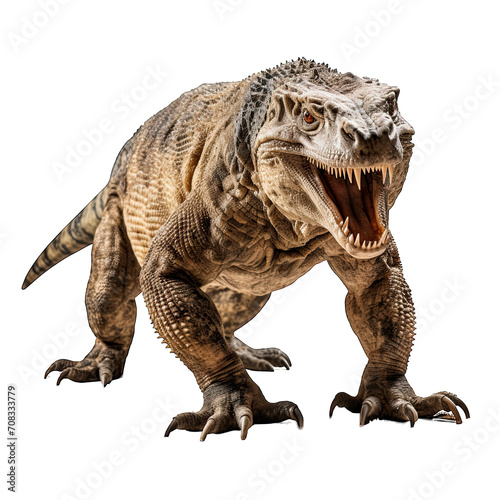Komodo Dragon roar isolated white background