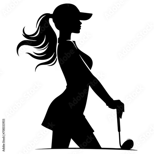 minimal Golf player vector silhouette, stylish woman silhouette, black color silhouette