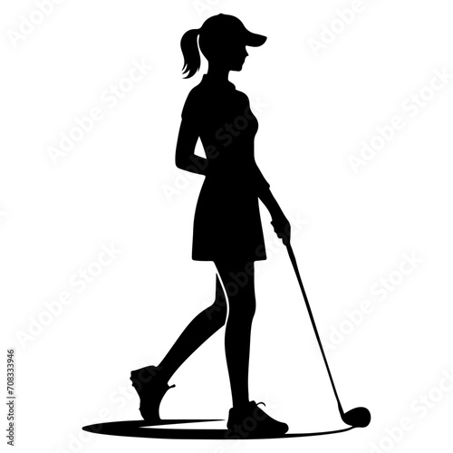 minimal Golf player vector silhouette, stylish woman silhouette, black color silhouette