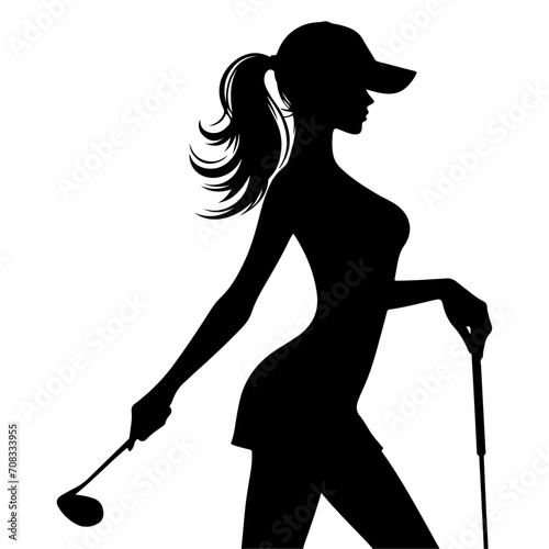 minimal Golf player vector silhouette, stylish woman silhouette, black color silhouette