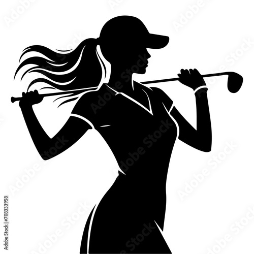 minimal Golf player vector silhouette, stylish woman silhouette, black color silhouette