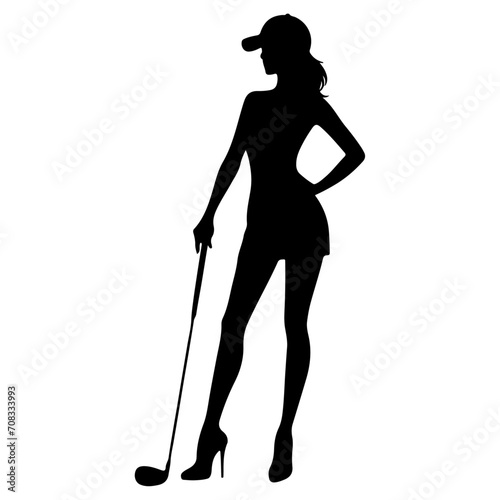 minimal Golf player vector silhouette, stylish woman silhouette, black color silhouette
