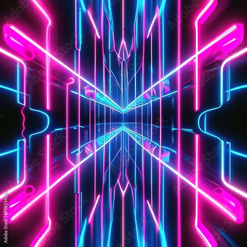 black abstract background with blue and pink neon lines. futuristic design.