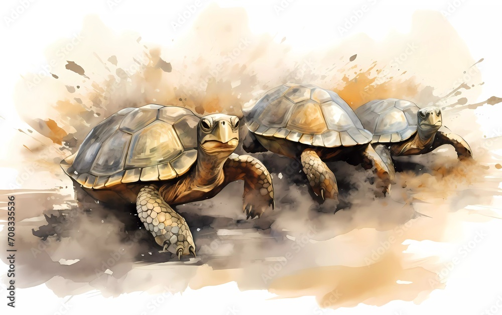Artistic image of a herd of turtles. collection of canvas art animal paintings, in watercolor style. generative ai