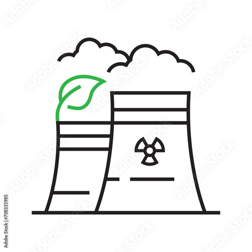 Eco-friendly factory. Factory view with green leaves. Eco-Factory line vector icon isolated on white background. High quality design element. Editable linear style stroke. Vector icon.