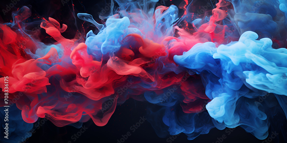 colorful background,Colors ink splashing in water isolated on black background,White, blue and red watercolor ink in water. Abstract background. Cool trending screensaver.Abstract colourful smoke real - obrazy, fototapety, plakaty 