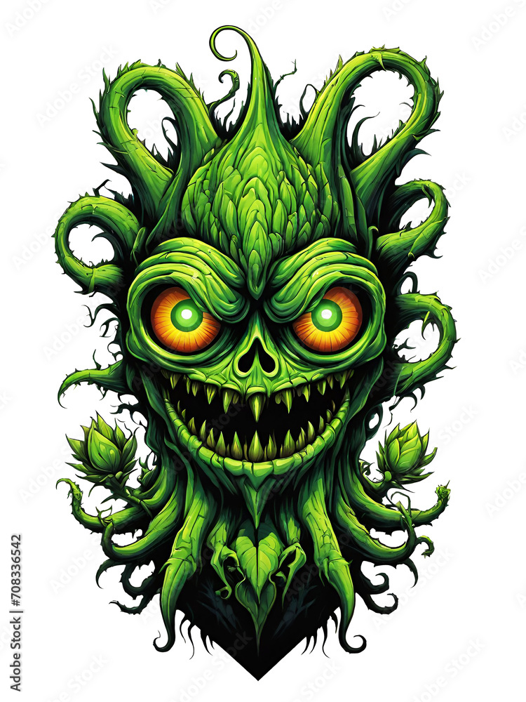 Green monster plants character design illustration on transparent background