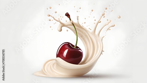 sweet cherries in vanilla milk splash