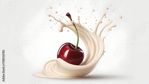 sweet cherries in vanilla milk splash photo