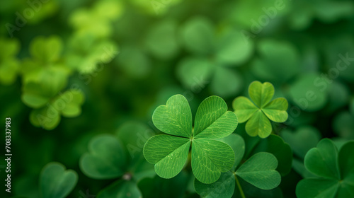 Patricks background with shamrocks and lights. green colors. vector illustration, Green background with three-leaved shamrocks, Lucky Irish Four Leaf Clover in the Field, Ai generated image 