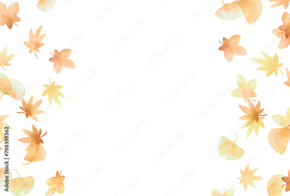背景素材_水彩_紅葉_白背景 背景素材_水彩_紅葉_白背景
