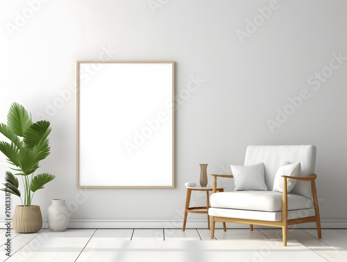 3D Modern Interior Blank Poster Frame Mock-Up
