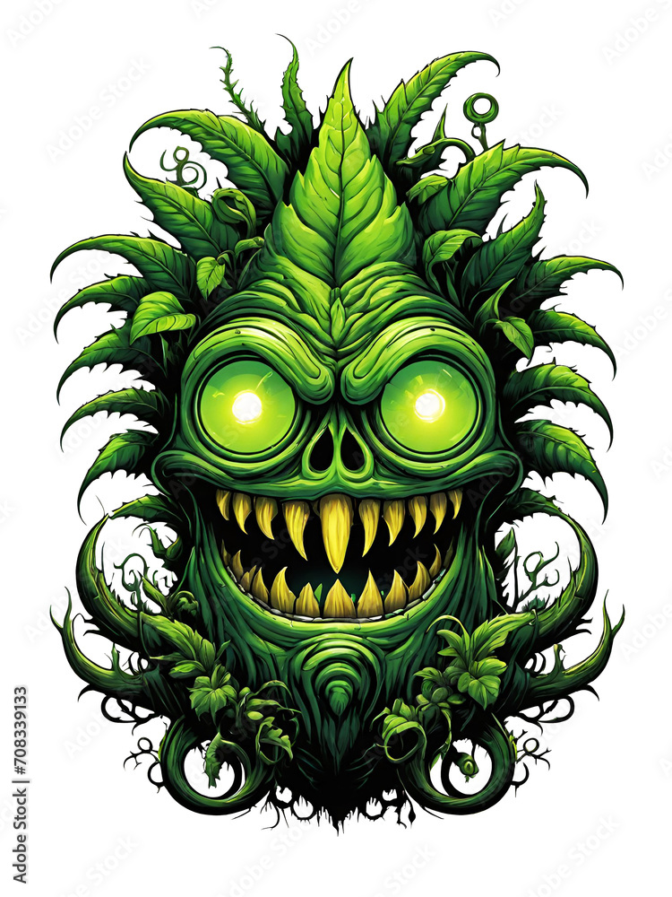 Green monster plants character design illustration on transparent background