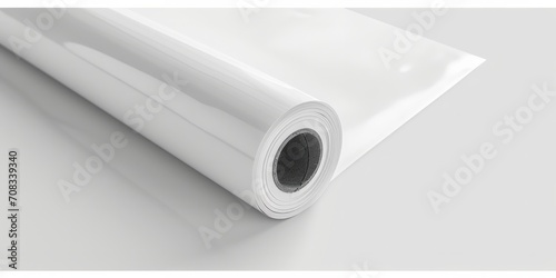 Close-up of the glossy polyethylene plastic roll. Product packaging/wrapping concept. Space for text.  photo