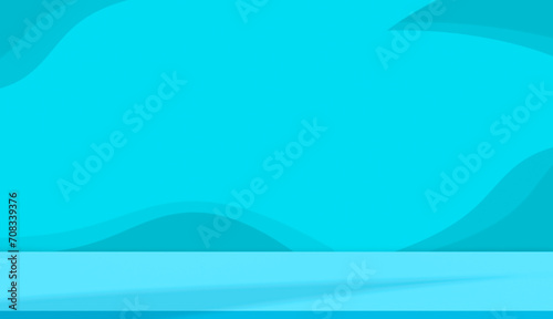 Blue capri color trend 2024 product display presentation panoramic background, interior studio wall room with light and abstract shadow on empty shelf mockup backdrop, illustration