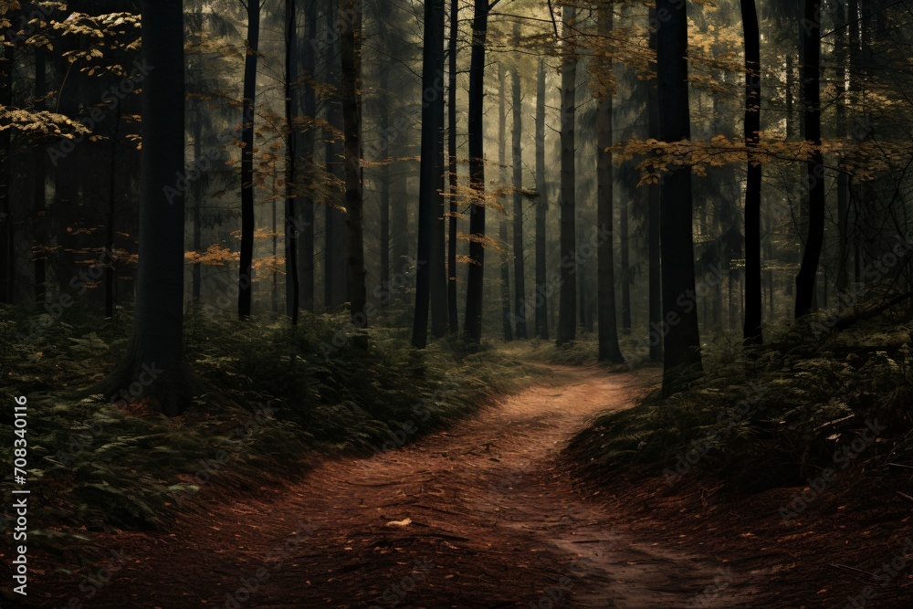 Fototapeta premium A road in a forest filled with trees